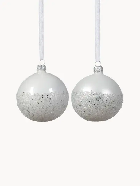 Set de bolas de Navidad Flossy, 6 uds., Vidrio, Blanco, Ø 8 cm