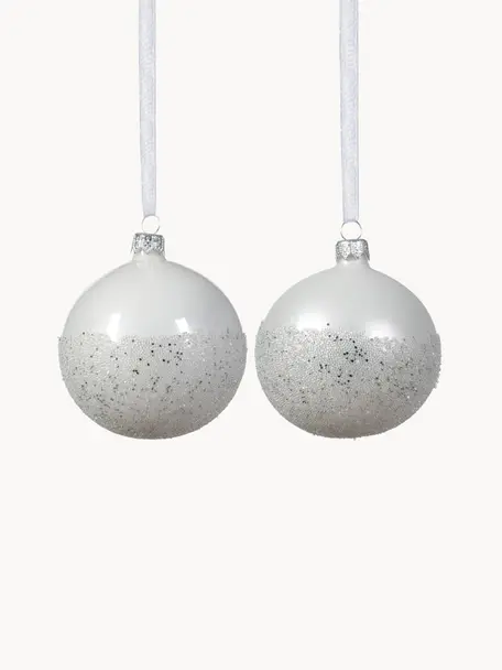 Boules de Noël Flossy, 6 élém., Verre, Blanc, Ø 8 cm