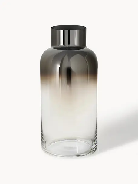 Ručně foukaná skleněná váza Uma, Lakované sklo, Transparentní, chromová, Ø 16 cm, V 35 cm