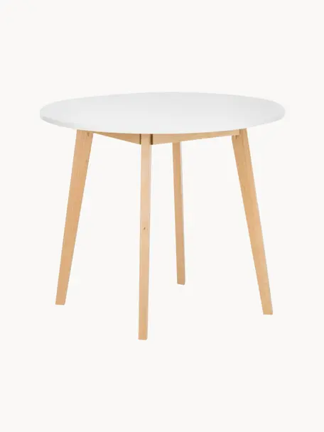 Okrúhly stôl Raven, Ø 90 cm, Brezové drevo, biela, Ø 90 cm