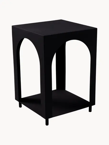 Mesa auxiliar con estante Vesta, Tablero de fibras de densidad media (MDF), chapada en madera de fresno, Madera pintada en negro, An 40 x Al 59 cm