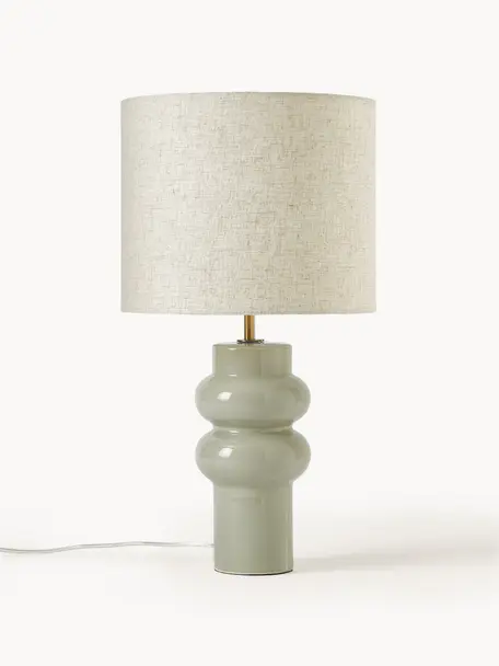 Grande lampe à poser en céramique Christine, Beige, gris-vert, Ø 28 x haut. 53 cm