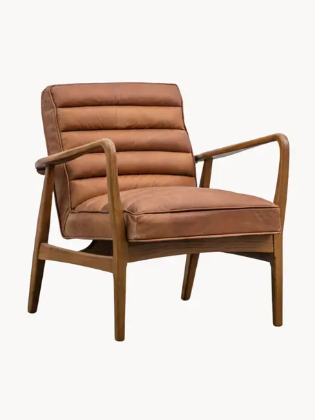 Sillón de cuero Datsun, Tapizado: cuero granulado, Estructura: madera de fresno, Marrón, An 70 x F 74 cm