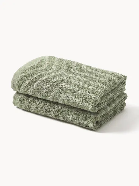 Serviette de toilette Fatu, tailles variées, 100 % coton
Grammage intermédiaire, 470 g/m²

Le matériau est certifié STANDARD 100 OEKO-TEX®, 3883CIT, CITEVE, Tons vert olive, Serviettes de toilette, larg. 50 x long. 100 cm, 2 pièces