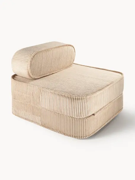 Fauteuil pliant en velours côtelé pour enfant Sugar, Velours côtelé beige, larg. 60 x prof. 65 cm