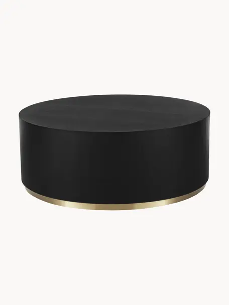 Grande table basse ronde Clarice, Noir, couleur dorée, Ø 90 cm