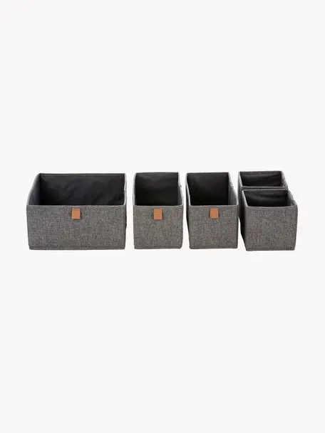 Set de cajas Premium, 5 uds., Gris oscuro, marrón, Set de diferentes tamaños