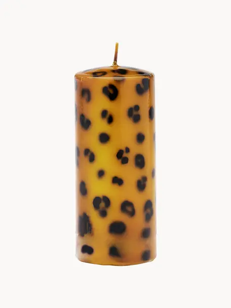 Candela a colonna fatta a mano Leopard, alt. 15 cm, Paraffina, Marrone chiaro, nero, Ø 7 x Alt. 15 cm
