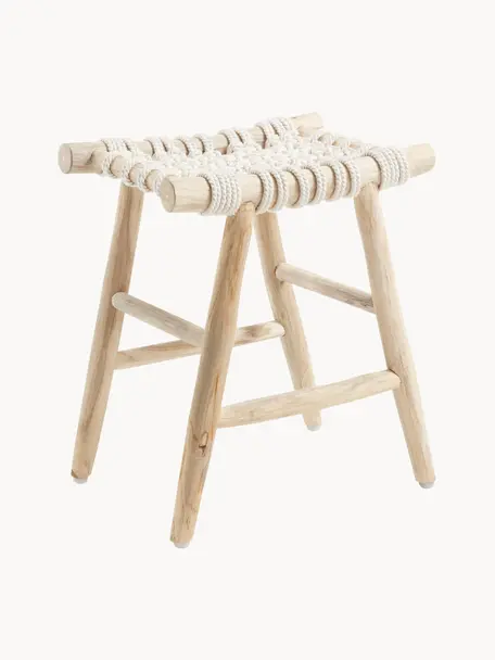 Tabouret Edgard, Bois de teck, blanc cassé, larg. 45 x haut. 45 cm