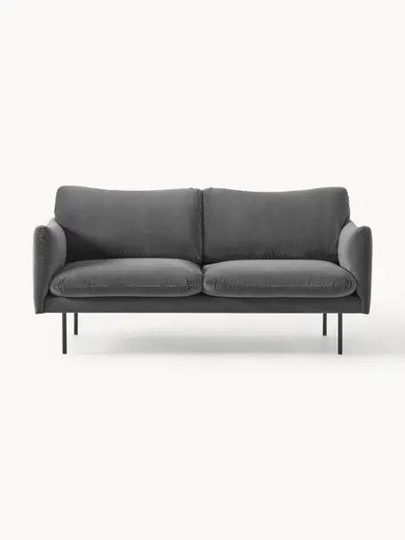 Samt-Sofa Moby (2-Sitzer), Bezug: Samt (Hochwertiger Polyes, Gestell: Massives Kiefernholz, Füße: Metall, pulverbeschichtet, Samt Grau, B 170 x T 95 cm