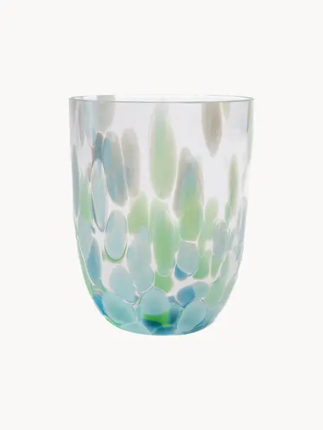 Handgefertigte Wassergläser Big Confetti, 6 Stück, Glas, Blautöne, Mintgrün, Transparent, Ø 7 x H 10 cm, 250 ml
