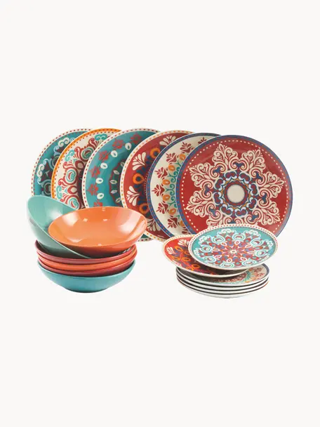 Sada porcelánového nádobí Shiraz, pro 6 osob (18 dílů), Porcelán, Více barev, se vzorem, Pro 6 osob (18 dílů)