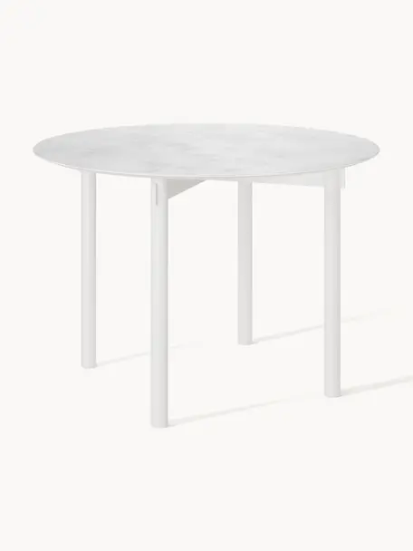 Ronde eettafel Mavi, Ø 110 cm, Tafelblad: keramiek, Poten: gepoedercoat metaal, Wit, Ø 110 cm