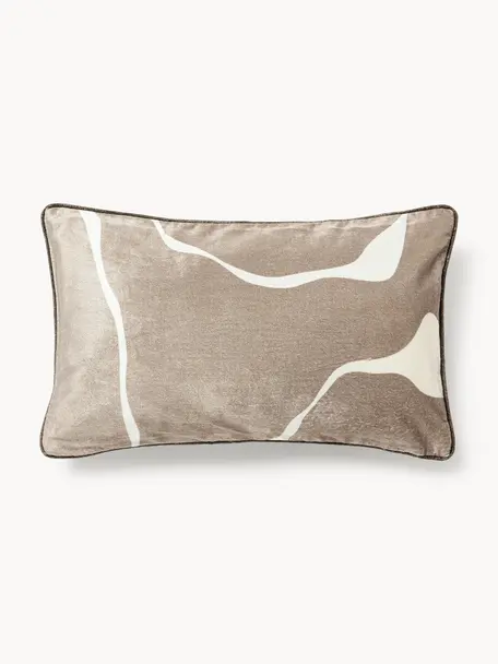 Housse de coussin en velours Seraphina, Velours (51 % coton, 49 % viscose), Taupe, blanc, larg. 30 x long. 50 cm