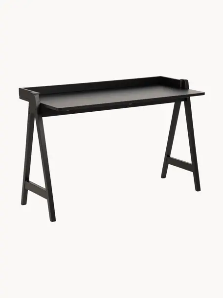 Schreibtisch Miso aus Gummibaumholz, Gummibaumholz, lackiert, Gummibaumholz, schwarz lackiert, B 127 x T 52 cm