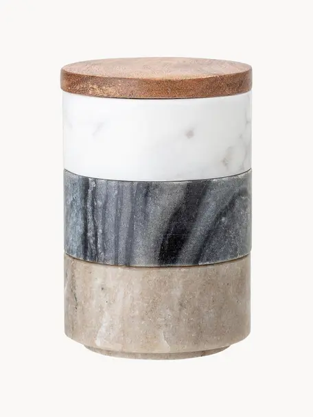 Kleine Aufbewahrungsdosen Gatherings aus Marmor, 3er-Set, Dosen: Marmor, Deckel: Akazienholz, Mehrfarbig, Ø 8 x H 12 cm, je 85 ml