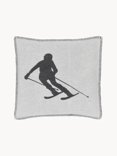 Copricuscino grigia Skiers, 85% cotone, 15% poliacrilico, Grigio chiaro, grigio, Larg. 50 x Lung. 50 cm