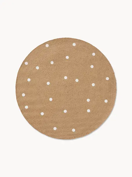 Tapis rond pour enfant tissé à la main Pippa, 100 % jute, Brun clair, blanc, Ø 115 cm (taille S)