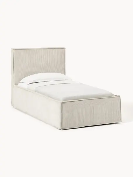 Cama tapizada de pana con espacio de almacenaje Dream, Tapizado: pana (92% poliéster, 8% p, Cuerpo: madera de pícea maciza, a, Pana beige claro, An 90 x L 200 cm