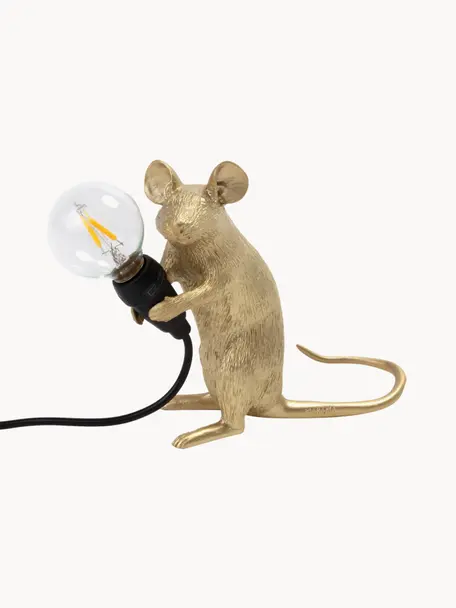 Kleine design tafellamp Mouse, Lamp: kunsthars, Goudkleurig, B 5 x H 13 cm