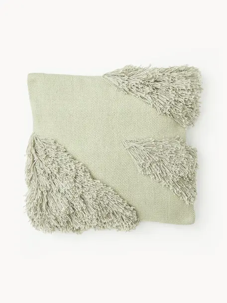 Bavlněný povlak na polštář s motivem z třásní Inga, 100 % bavlna, s certifikací GRS, Šalvějově zelená, Š 45 cm, D 45 cm