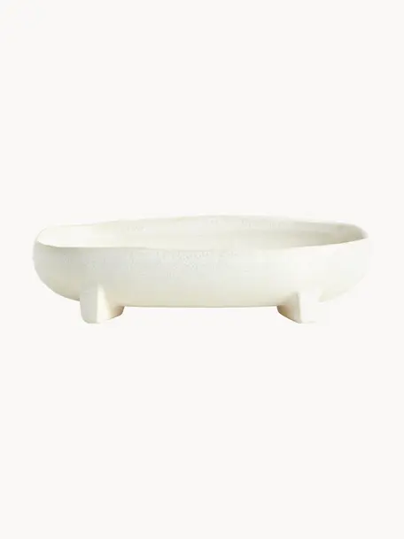 Ciotola da portata fatta a mano in ceramica Pemba, in diverse misure, Ceramica, Bianco latte, Lung. 23 x Larg. 14 cm