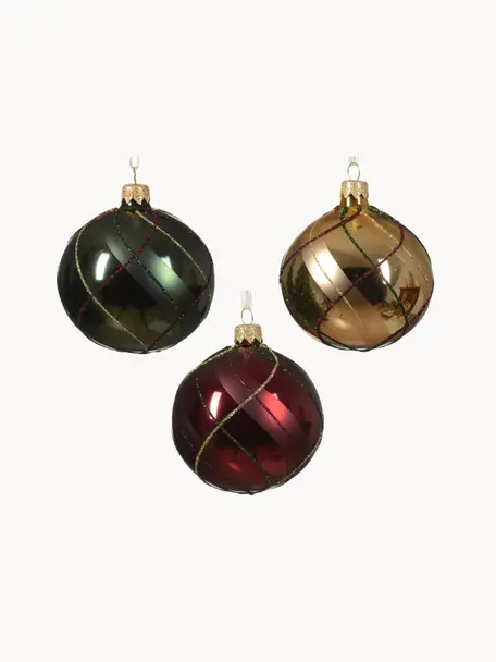 Weihnachtskugeln Gloss, 6er-Set, Glas, Dunkelgrün, Rostrot, Goldfarben, Ø 8 cm