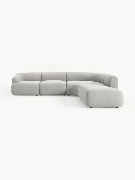 Narożna sofa modułowa Bouclé Sofia (4-osobowa), Tapicerka: Bouclé (100% poliester) D, Stelaż: drewno świerkowe, płyta w, Nogi: tworzywo sztuczne Ten pro, Jasnoszary Bouclé, S 319 x G 298 cm, prawostronna