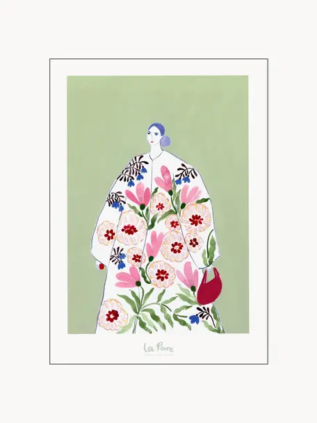 Poster Festive Coat, Verde salvia, multicolore, Larg. 30 x Alt. 40 cm