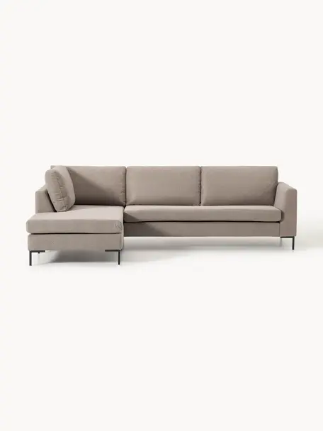 Ecksofa Luna, Bezug: 100 % Polyester Der strap, Gestell: Massives Buchenholz, Schi, Füße: Metall, galvanisiert Das , Webstoff Taupe, B 280 x T 184 cm, Eckteil links