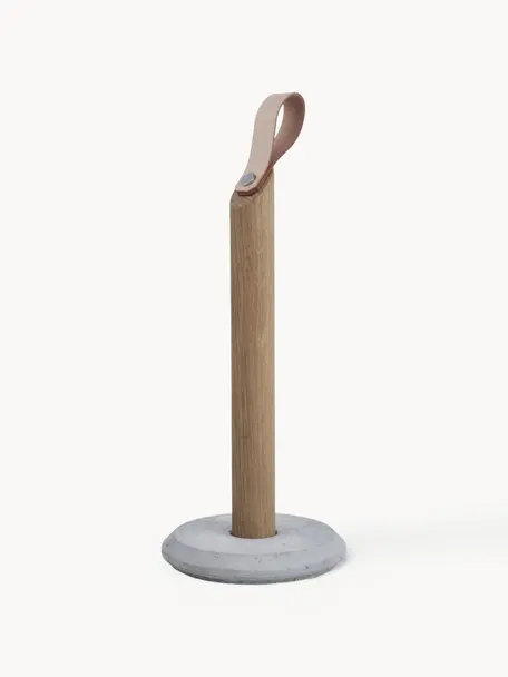 Portarotolo da cucina in legno di quercia Grab, Asta: legno di quercia, Piede: cemento, Legno chiaro, grigio, Ø 15 x Alt. 32 cm