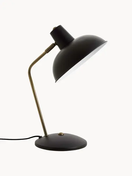 Retro-Schreibtischlampe Hood, Lampenschirm: Metall, lackiert, Schwarz, Messingfarben, B 20 x H 38 cm