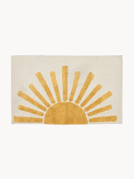 Badvorleger Sun mit Hoch-Tief-Struktur, 100 % Baumwolle, Hellbeige, Sonnengelb, B 60 x L 90 cm