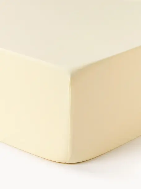 Sábana bajera de percal Elsie, Amarillo claro, Cama 90 cm (90 x 200 x 25 cm)