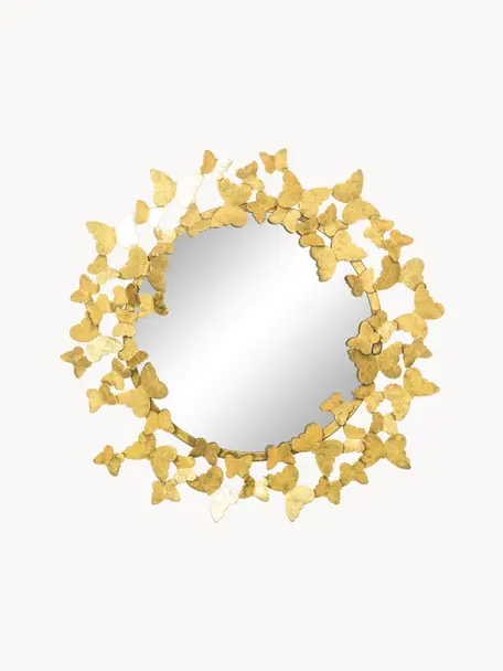 Okrągłe lustro ścienne z efektem postarzania Butterfly, Odcienie złotego, Ø 67 x G 4 cm