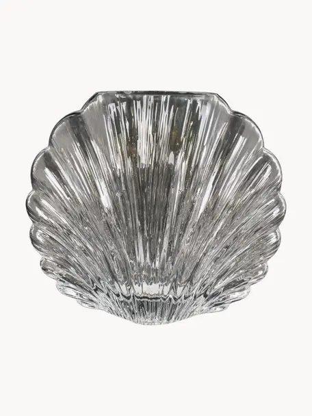Ručně foukaná váza ve tvaru mušle Shelby, Foukané sklo, Transparentní, Š 20 cm, V 17 cm