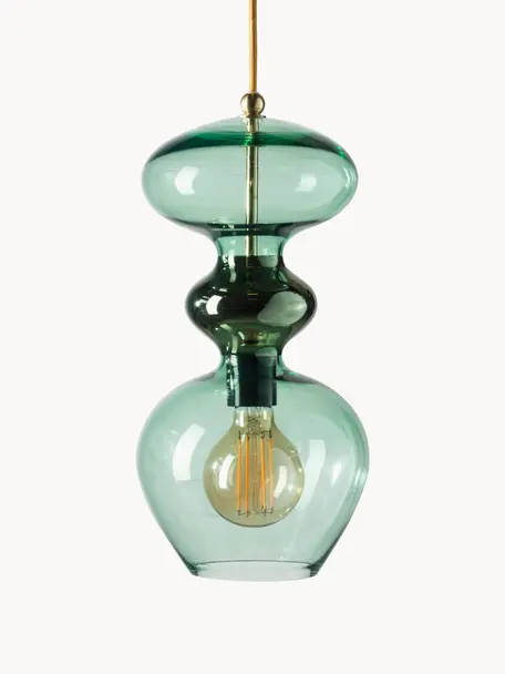 Kleine Pendelleuchte Futura, mundgeblasen, Lampenschirm: Glas, mundgeblasen, Grüntöne, Transparent, Ø 18 x H 37 cm