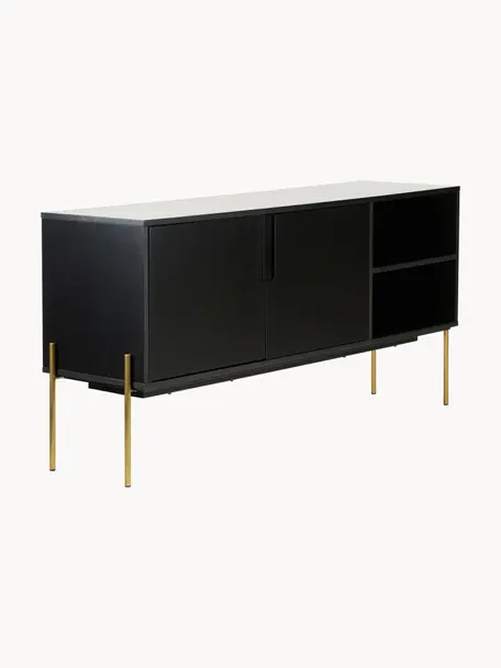 Sideboard Jesper, Korpus: Mitteldichte Holzfaserpla, Füße: Metall, lackiert, Schwarz, Goldfarben, B 160 x H 80 cm