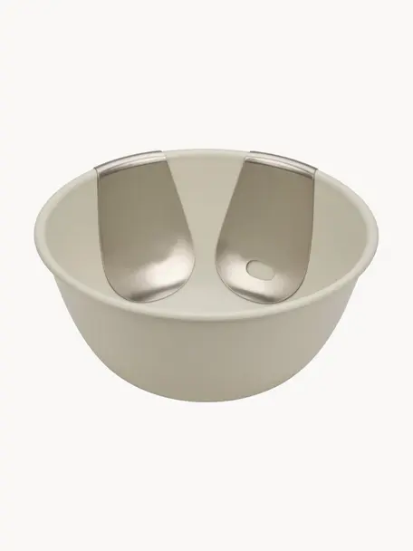 Insalatiera con posate da insalata Uno, Ciotola: plastica, Posate: acciaio inossidabile 18/8, Beige chiaro, argentato, Ø 30 x Alt. 14 cm