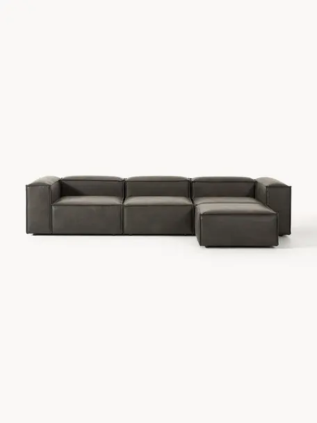 Sofá rinconera modular de cuero reciclado Lennon (4 plazas), Tapizado: cuero reciclado (70% cuer, Estructura: madera maciza, madera con, Patas: plástico Este producto es, Cuero gris pardo, An 327 x F 207 cm