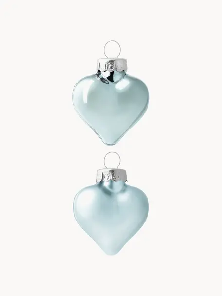 Boules de Noël cœur Evergreen, 12 pièces, Verre, Bleu ciel, larg. 5 x haut. 4 cm
