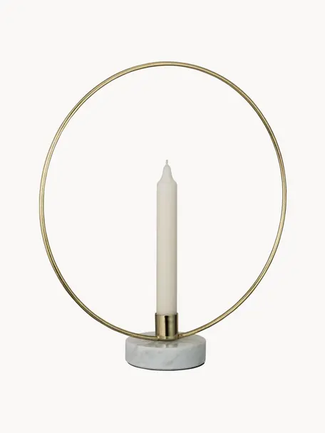 Kandelaar Golden Ring, Voet: marmer, Goudkleurig, wit, gemarmerd, B 28 x H 30 cm