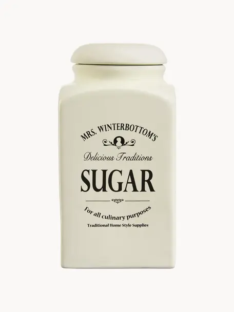 Opbergpot Mrs Winterbottoms Sugar, Keramiek, Crèmewit, zwart, Ø 11 x H 21 cm, 1,3 L