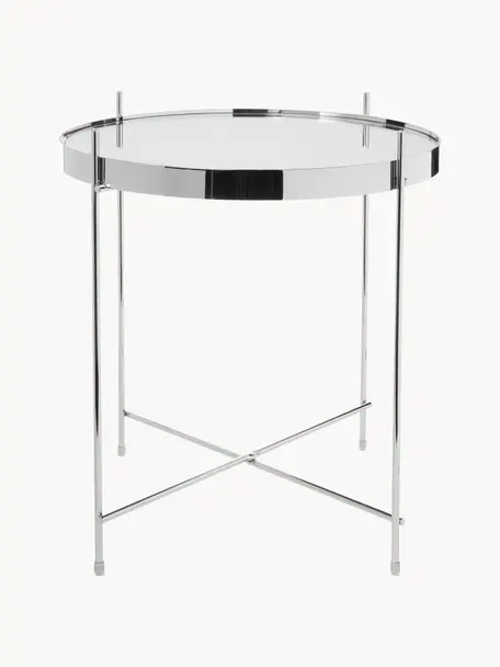 Tavolino pieghevole con piano in vetro Cupid, Struttura: ferro cromato, Argentato, Ø 43 x Alt. 45 cm