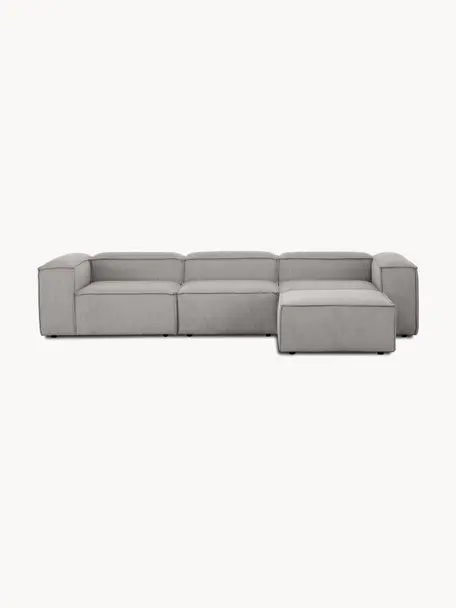 Modulares Sofa Lennon (4-Sitzer) aus Cord mit Hocker, Bezug: Cord (92 % Polyester, 8 %, Gestell: Massives Kiefernholz FSC-, Füße: Kunststoff, Cord Grau, B 327 x T 207 cm