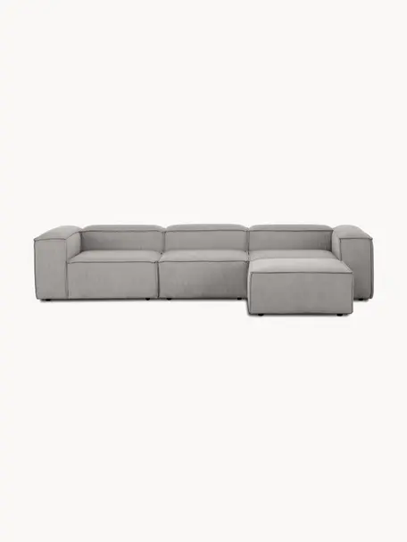 Modulares Sofa Lennon (4-Sitzer) aus Cord mit Hocker, Bezug: Cord (92 % Polyester, 8 %, Gestell: Massives Kiefernholz, Spe, Cord Grau, B 327 x T 207 cm