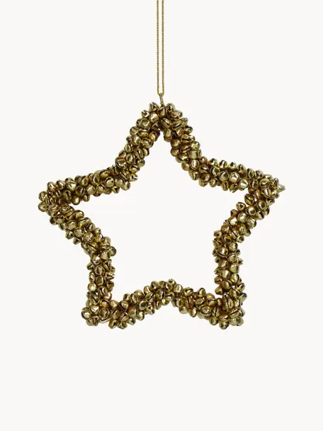 Adorno navideño con cascabeles Star, Metal recubierto, Dorado, An 14 x Al 14 cm