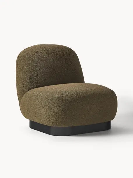 Bouclé cocktailfauteuil Elsie, Bekleding: bouclé (polyester) Met 10, Frame: multiplex, Voet: gecoat metaal, Bouclé donkergroen, zwart, B 77 x H 84 cm