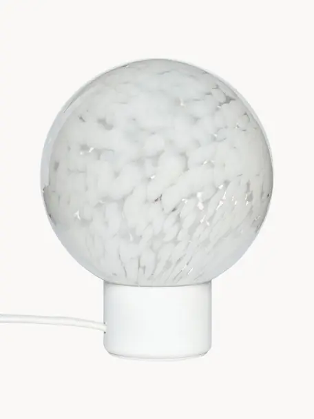 Lampada da tavolo piccola a sfera con motivo a maculato Cloud, Paralume: vetro, Base della lampada: metallo rivestito, Bianco, Ø 15 x Alt. 21 cm