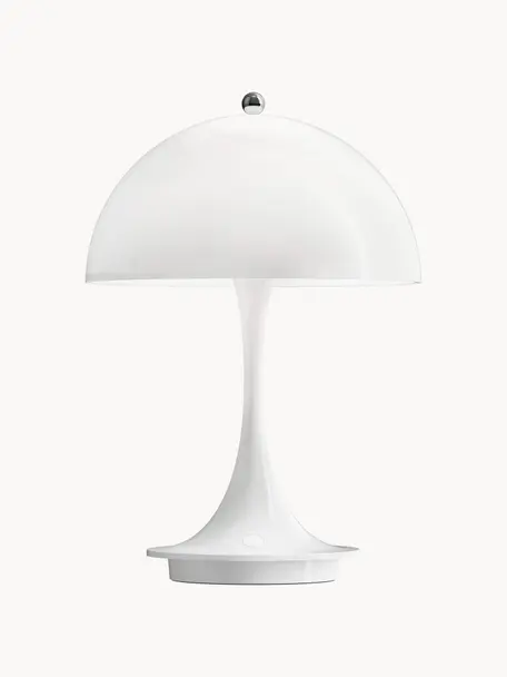 Lampada da tavolo portatile a LED con luce regolabile Panthella, alt. 24 cm, Paralume: acciaio rivestito, Struttura: alluminio rivestito, Acciaio bianco, Ø 16 x Alt. 24 cm
